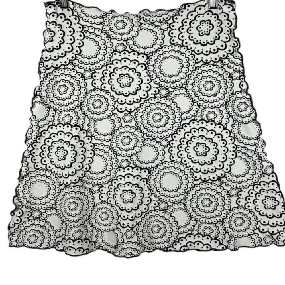 Haystacks Made In England Black White Doily Jacquard Stretch Knit Skirt NWOT S/M